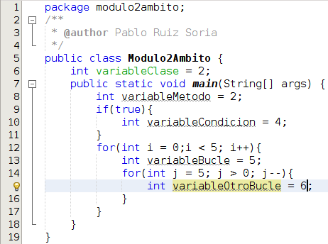 Código con ejemplo de ámbito de variables