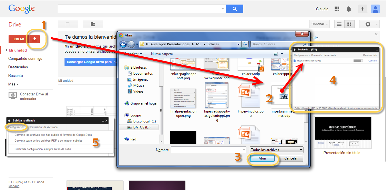 Subir archivos a GoogleDrive. C.Barrabés, montaje pantalla captura programa
