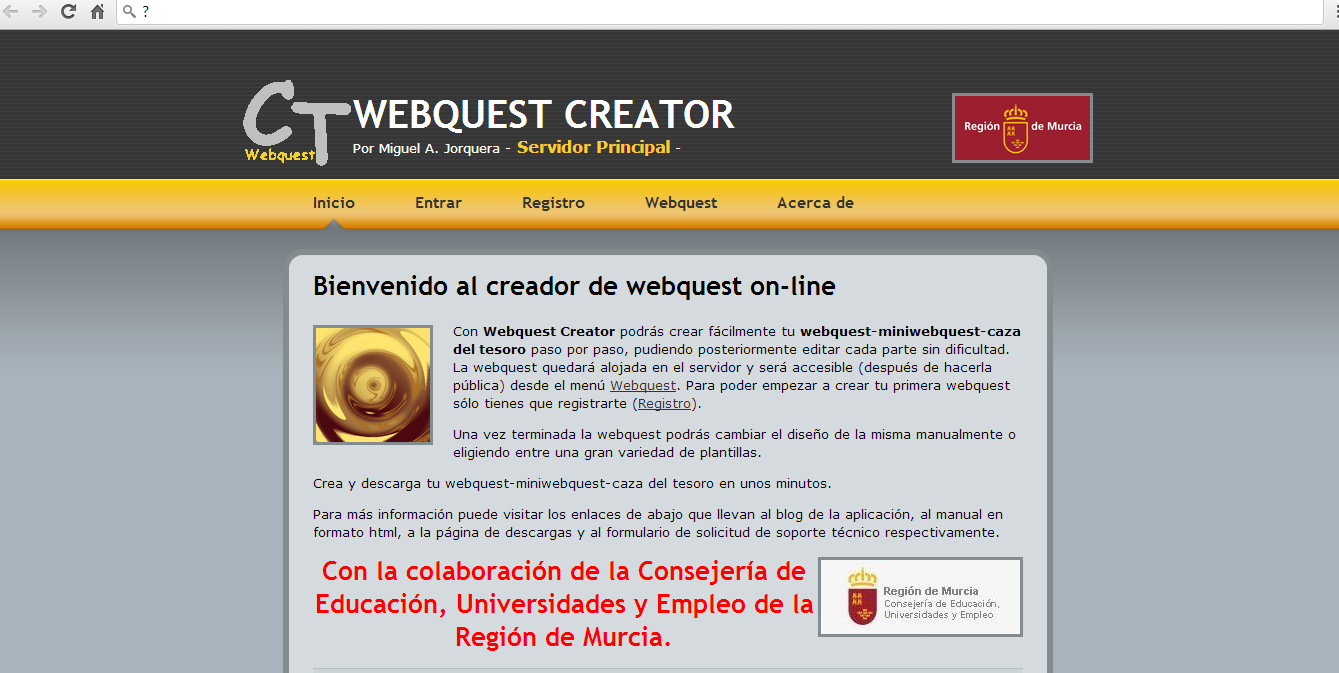 Página de inicio de WebQuest Creator