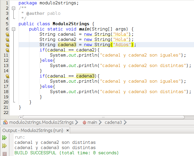 Código con ejemplos de String usando new