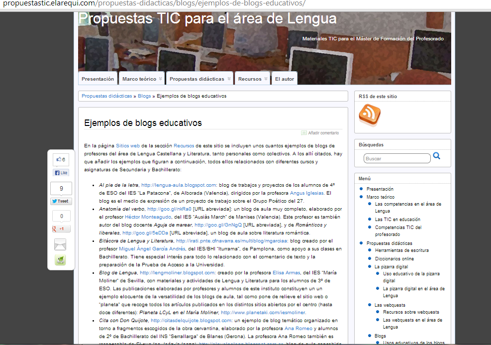 Página web donde se recogen blogs recomendados para Lengua