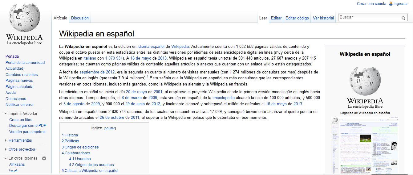 Página de inicio de Wikipedia en España