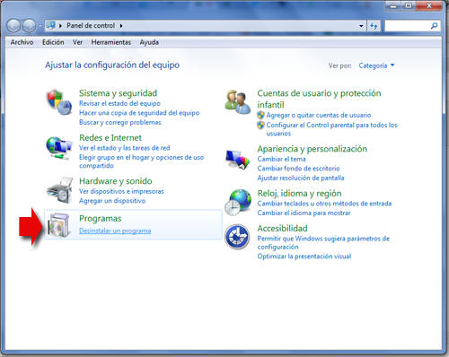 Desinstalar Programas, C.Barrabés, captura panel de control Windows 7