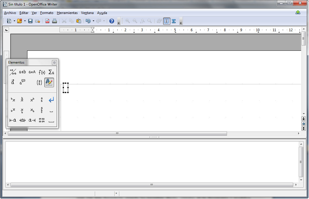4.9. Herramientas para la creación y edición de ecuaciones en OpenOffice Write. Captura propia.