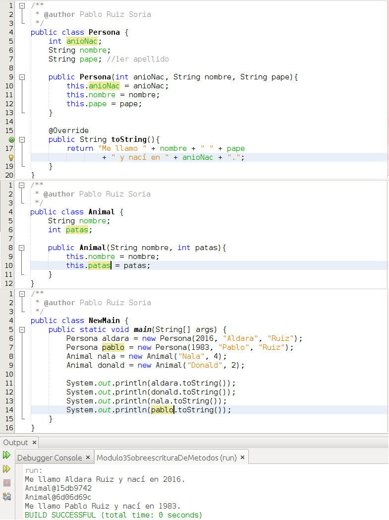 Ejemplo de código con sobreescritura de métodos