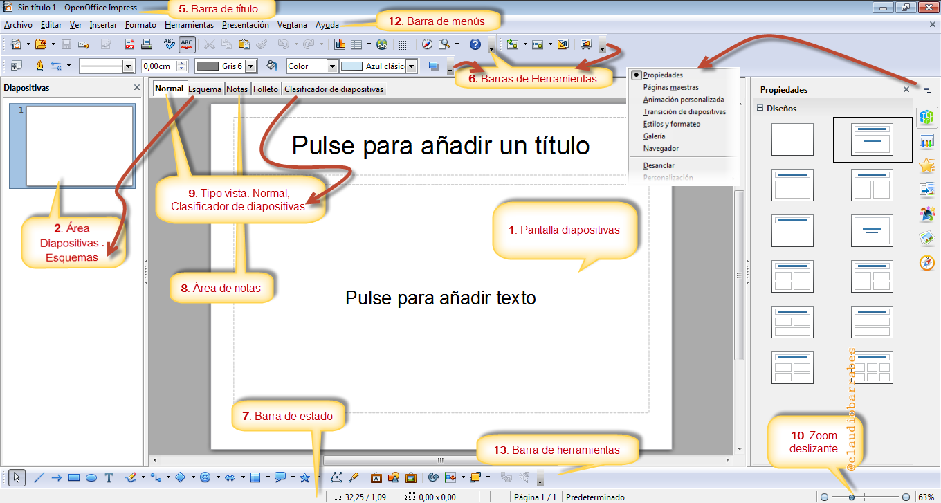 Escritorio en OpenOffice Impress. C.Barrabés, montaje pantalla captura programa