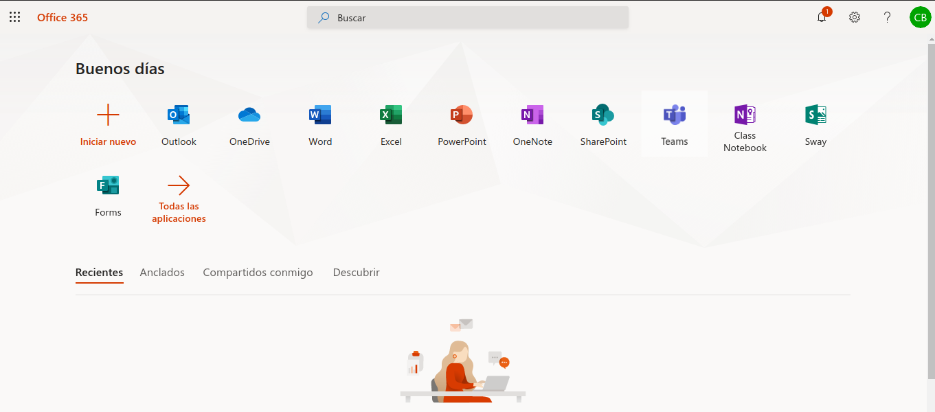 Página principal del entorno Microsoft Office 365