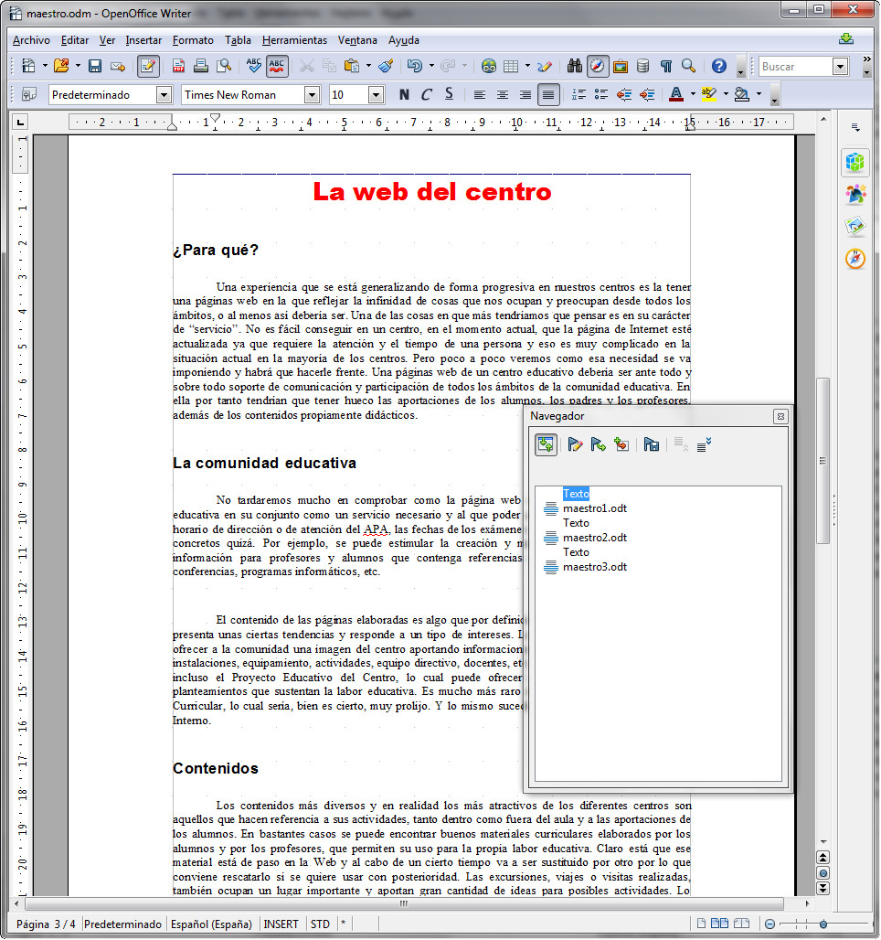 5.15. Documento maestro con subdocumentos en OpenOffice Writer. Captura propia.