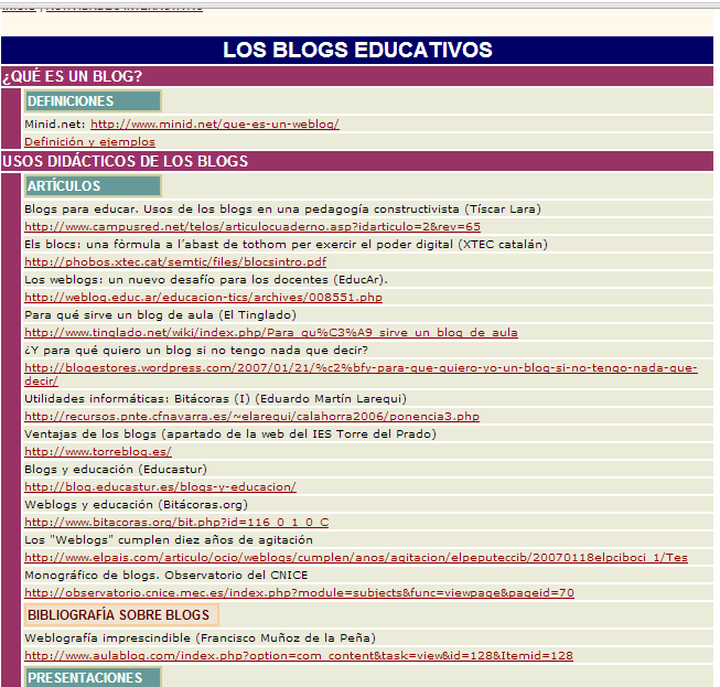 Página de direcciones de blogs educativos