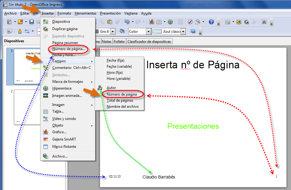 Insertar número y Pie de página en OpenOffice