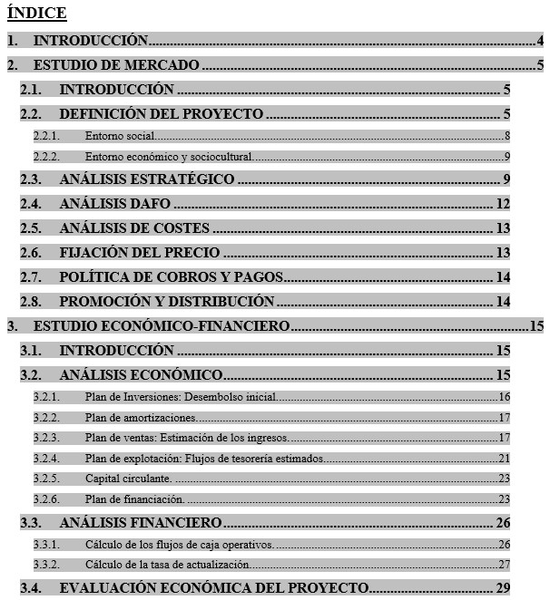 Fig. 6.6. Ejemplo de Tabla de Contenido. Captura propia.