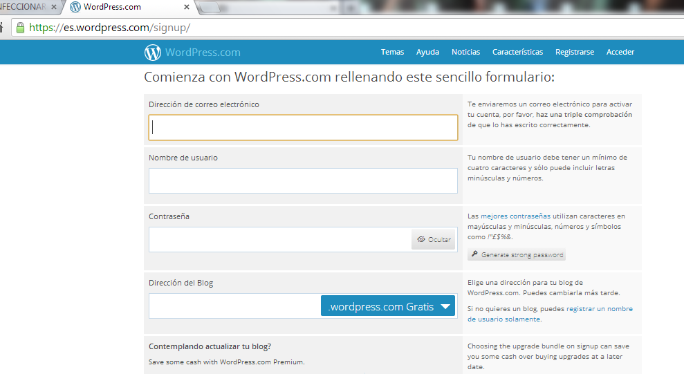 Registrase en WordPress