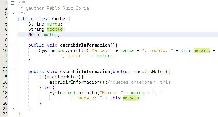 Ejemplo de código con 2 métodos de mismo nombre