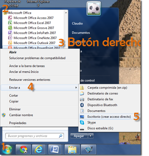 Crear Acceso Directo PowerPoint C.Barrabés, montaje pantalla captura programa