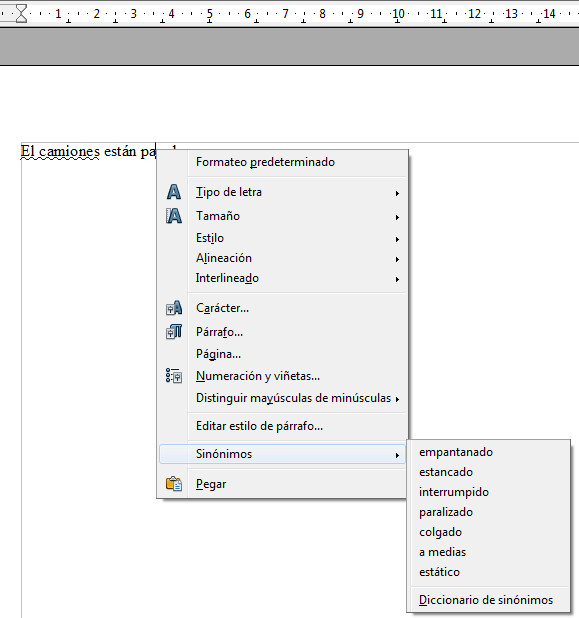 3.7. Utilización de los sinónimos en OpenOffice Writer. Captura propia.