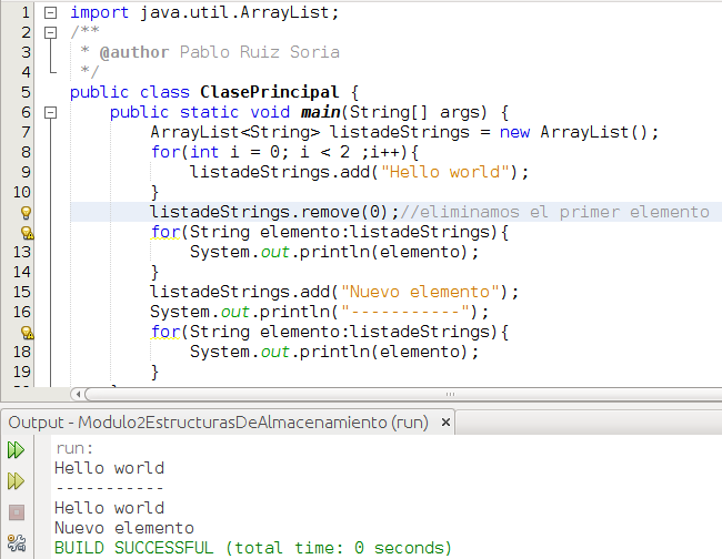 Ejemplo de código con ArrayList y for mejorados