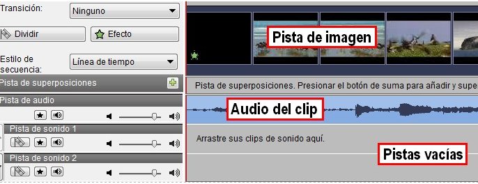 Area trabajo sonido  en Video Pad