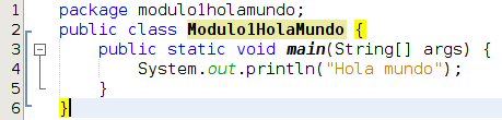 Código del programa Modulo1HolaMundo