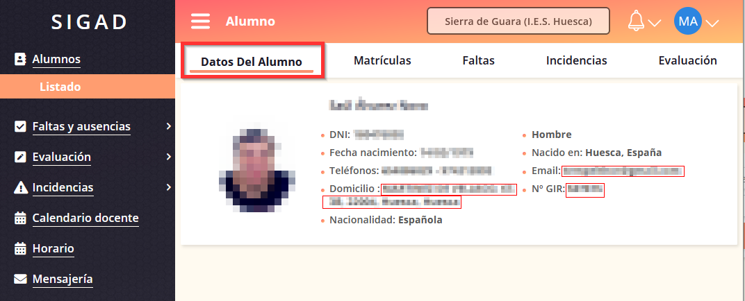 Consultar datos de un alumno