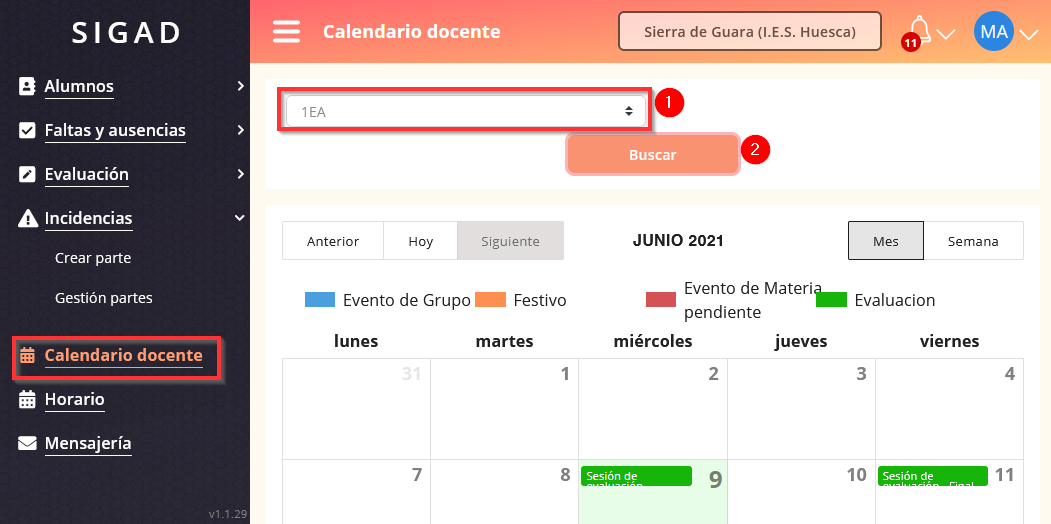 Consultar calendario docente