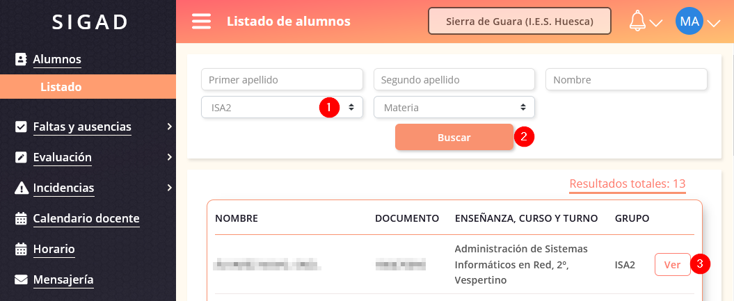 Consultar datos de un alumno