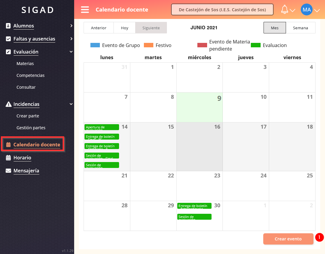 Consultar calendario docente