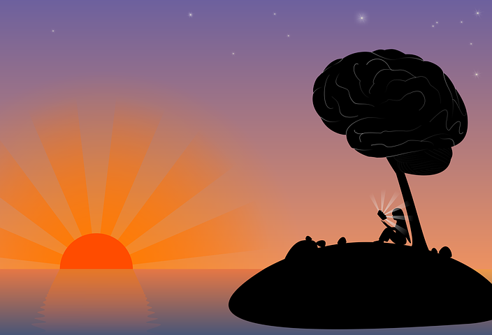 isla y puesta de sol. Imagen tomada de Pixabay
