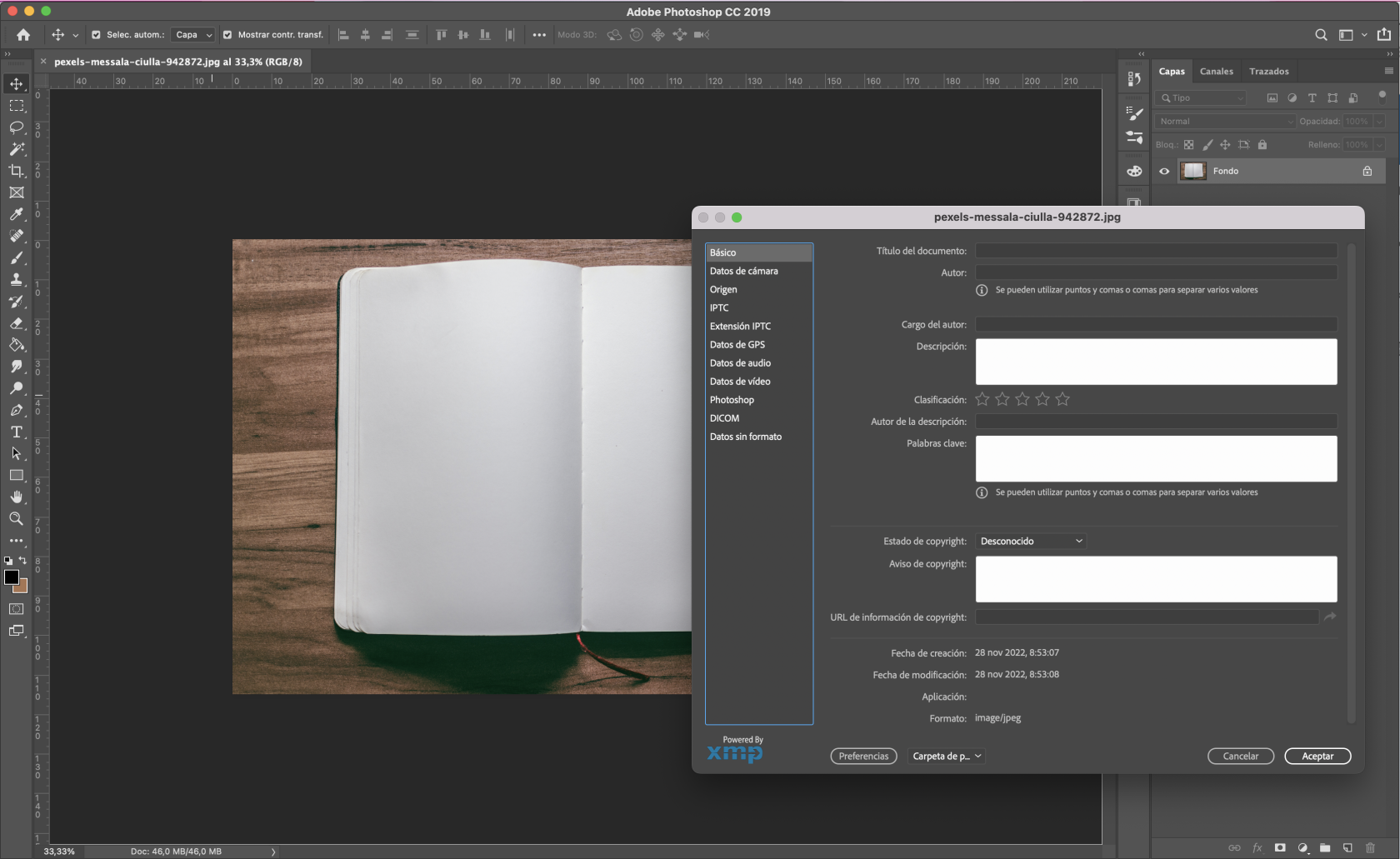metadatos photoshop