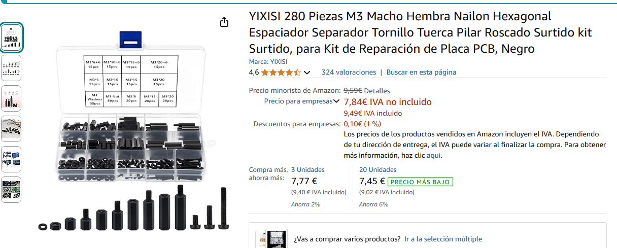 2024-11-22 14_59_57-YIXISI 280 Piezas M3 Macho Hembra Nailon Hexagonal Espaciador Separador Tornillo.png